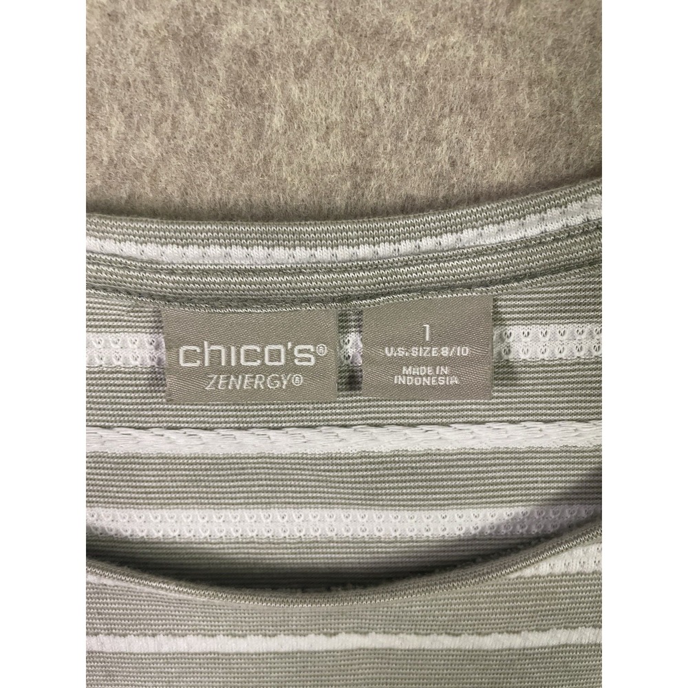 Zenergy by Chicos Grey & White Striped 3/4 Sleeve top Size 1XTunic Casual Comfy - Picture 7 of 12